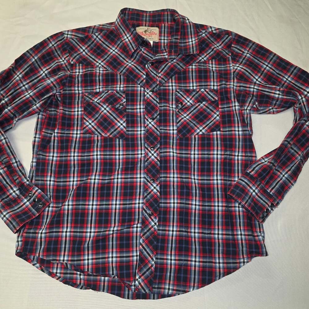 Wrangler Red Blue Plaid Snap Button Long Sleeve Western Shirt